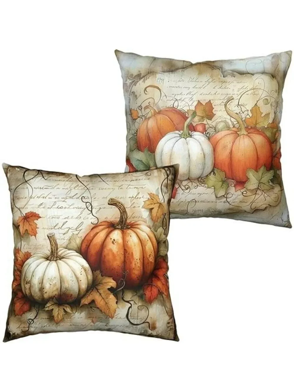 Thanksgiving Fall Pillow Covers Set of 2 18x18 Pumpkin Maple Leaves Outdoor Deco